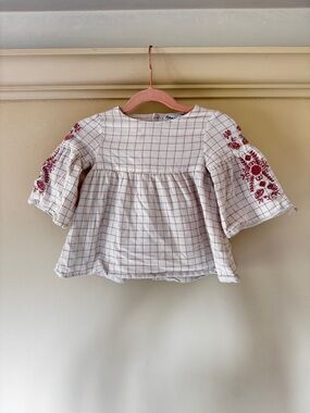 Tartine et Chocolat Cotton Gauze Check Blouse with Embroidery 18M